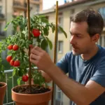 Coltivare pomodori in vaso sul balcone: la tecnica di tutoraggio che sostiene la crescita in verticale
